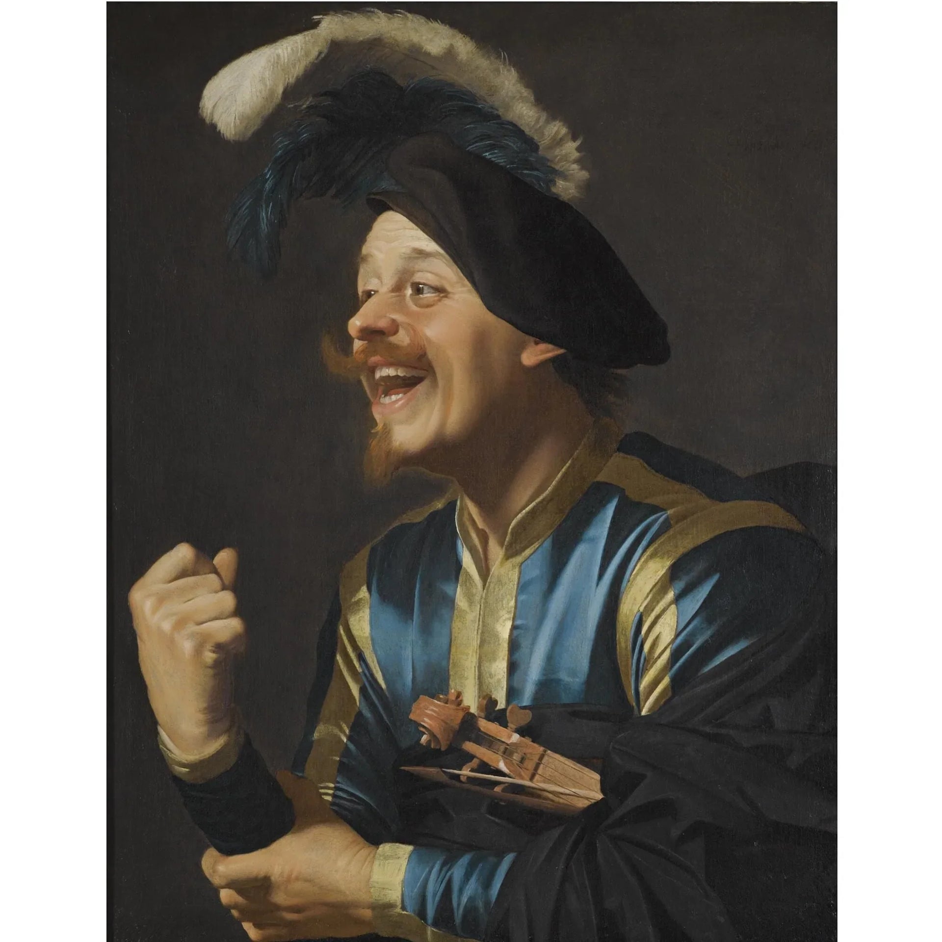 Musicien rieur avec un violon sous le bras - Gerrit van Honthorst image 1 copie de tableau peinte à la main