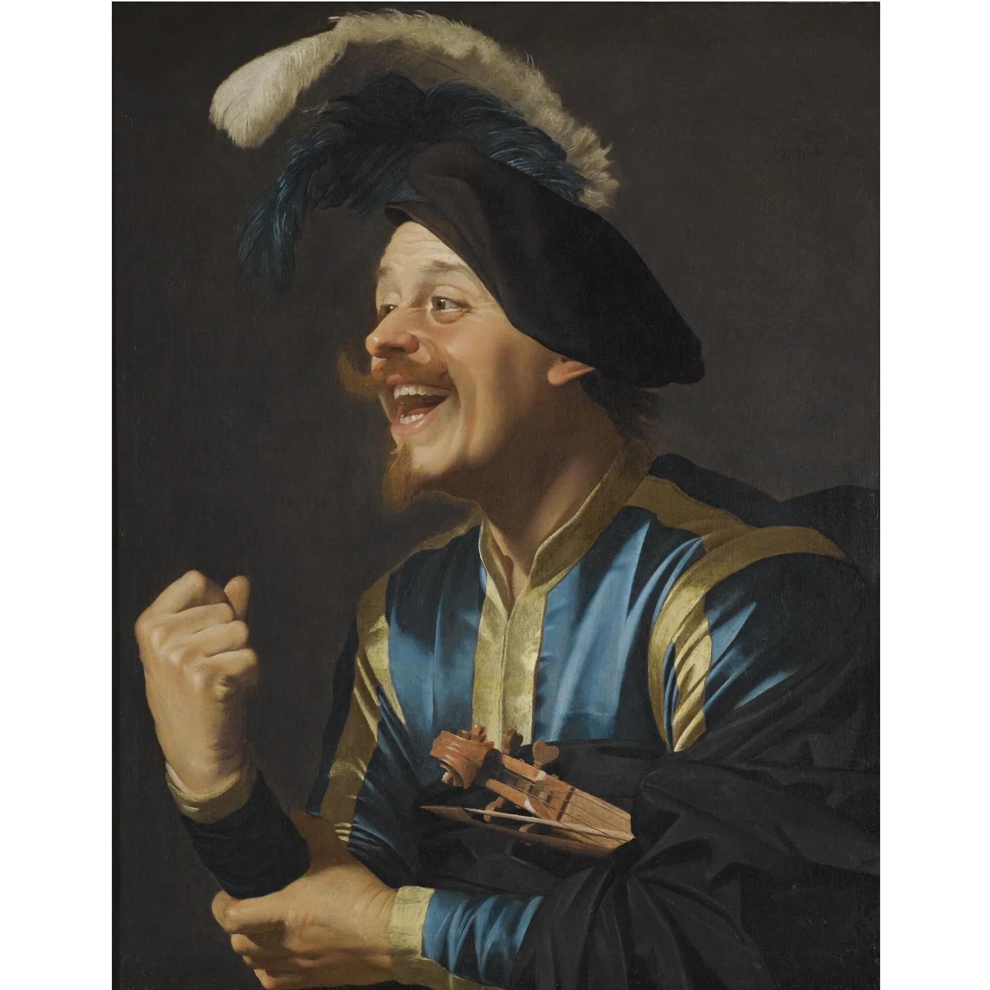 Musicien rieur avec un violon sous le bras - Gerrit van Honthorst image 1 copie de tableau peinte à la main