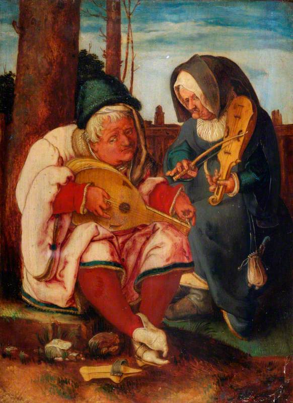 Musiciens : Un vieil homme et une vieille femme - Lucas van Leyden