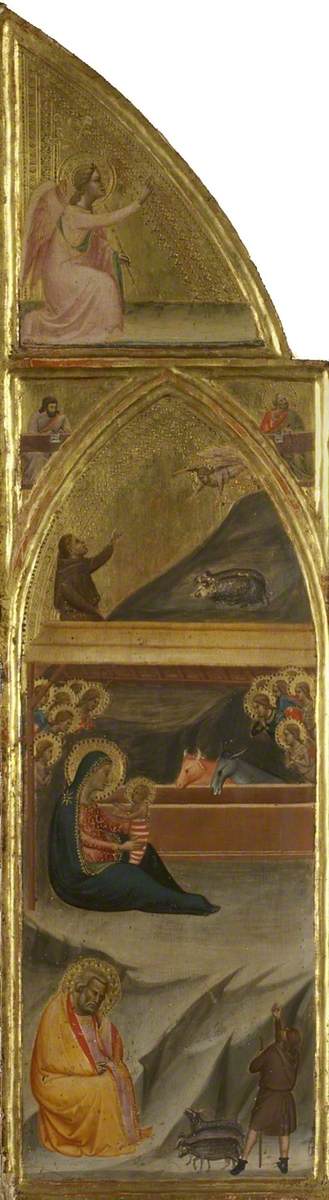 Nativité, et deux évangélistes, et l'ange de l'Annonciation (triptyque, volet gauche) (recto) - Bernardo Daddi image 1 reproduction de peinture à l’huile