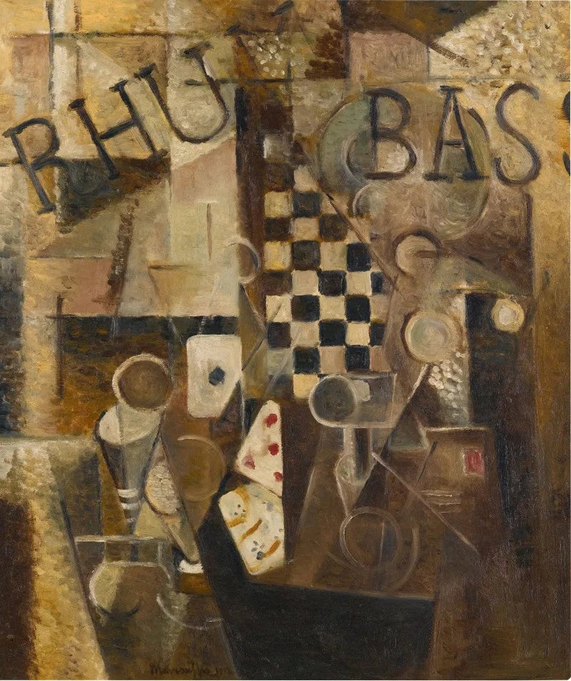 Nature morte à damier, rhum, basse - Louis Marcoussis image 1 copie peinte à la main à l’huile