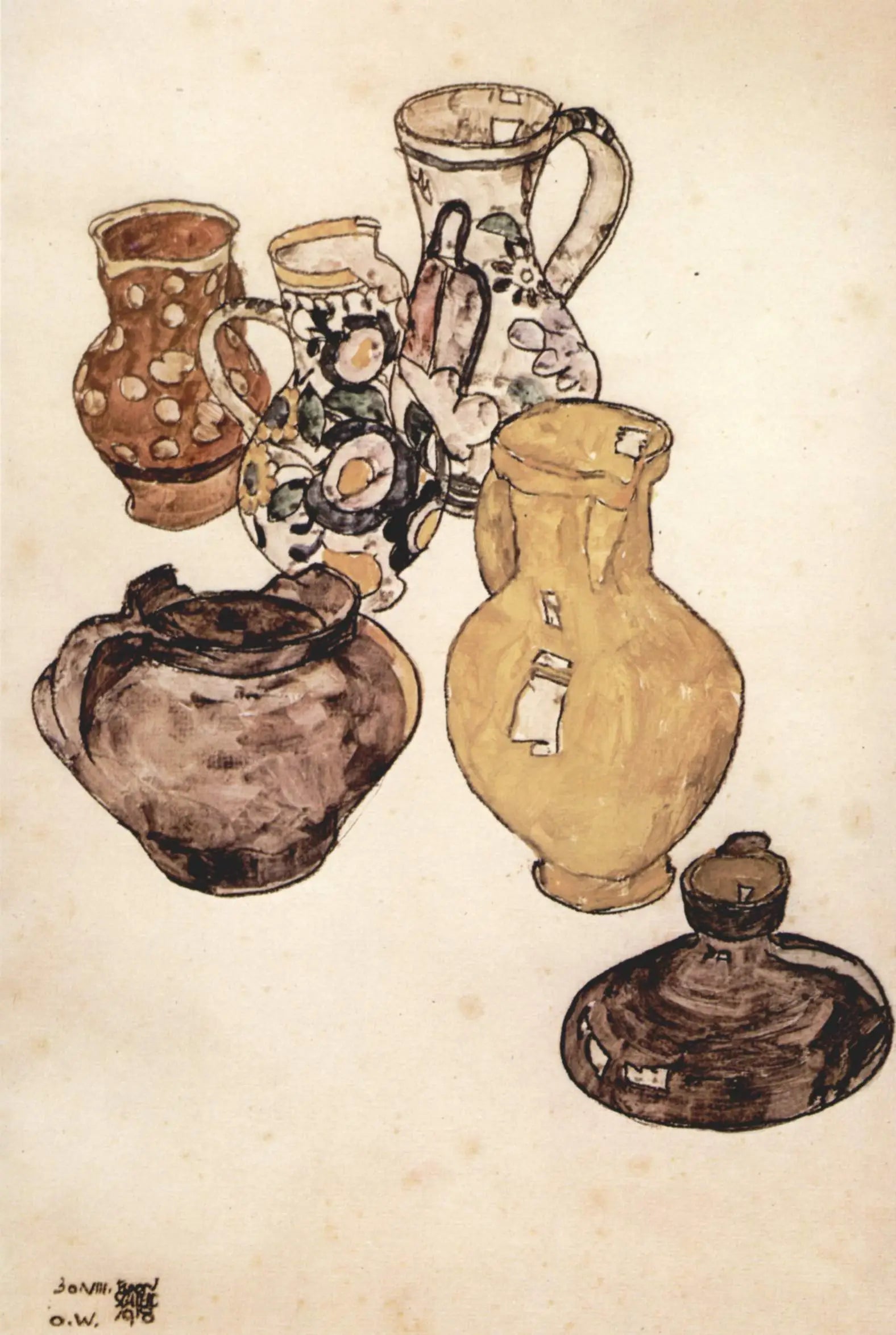 Nature morte à la vaisselle - Egon Schiele image 1 copie peinte à la main à l’huile