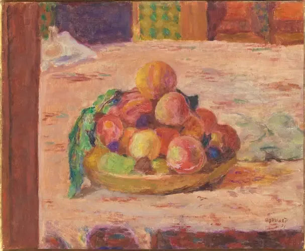 Nature morte : assiette et fruits - Pierre Bonnard image 1 copie de tableau peinte à la main
