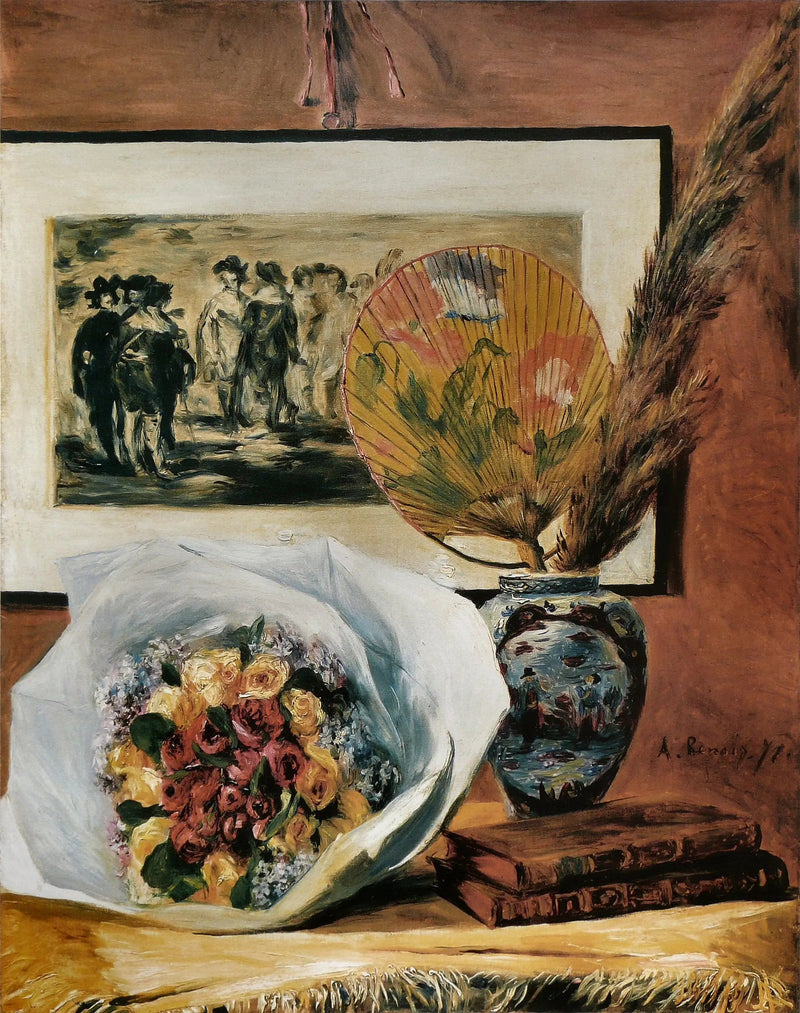 Nature morte au bouquet et à l'éventail - Pierre-Auguste Renoir