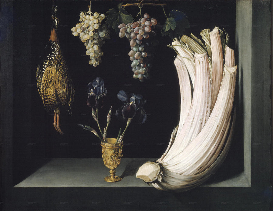 Nature morte au cardon, au francolin, aux raisins et aux iris - Felipe Ramírez