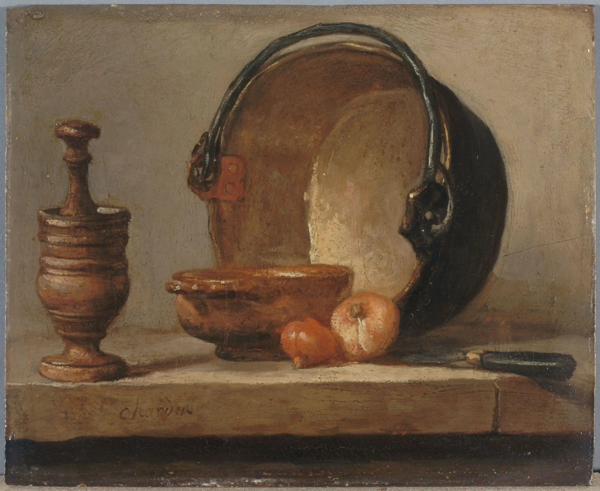 Nature morte au chaudron de cuivre - Jean Siméon Chardin image 1 tableau peint à l’huile sur toile