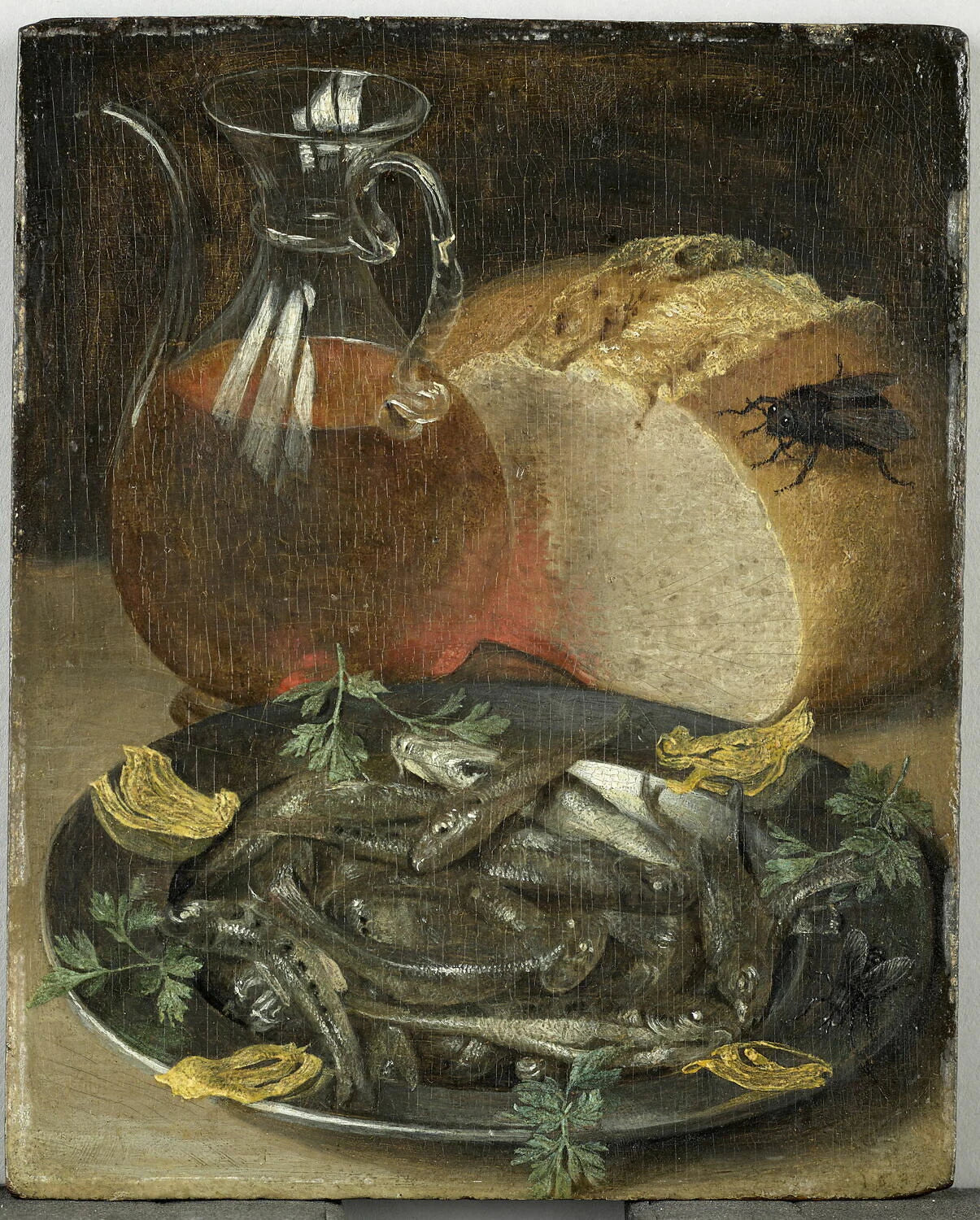 Nature morte au flacon de vin et aux petits poissons - Georg Flegel