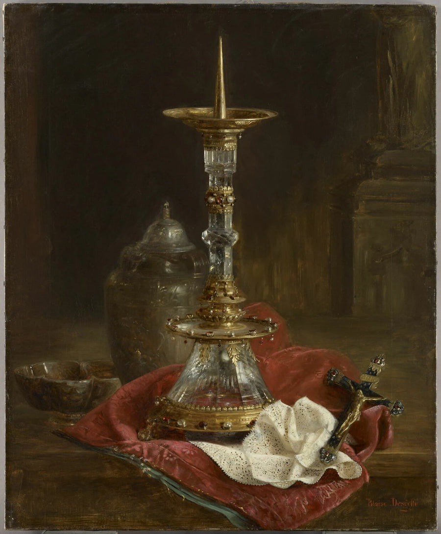 Nature morte au flambeau du Trésor de l'ordre du Saint-Esprit, gemmes et crucifix - Blaise Alexandre Desgoffe