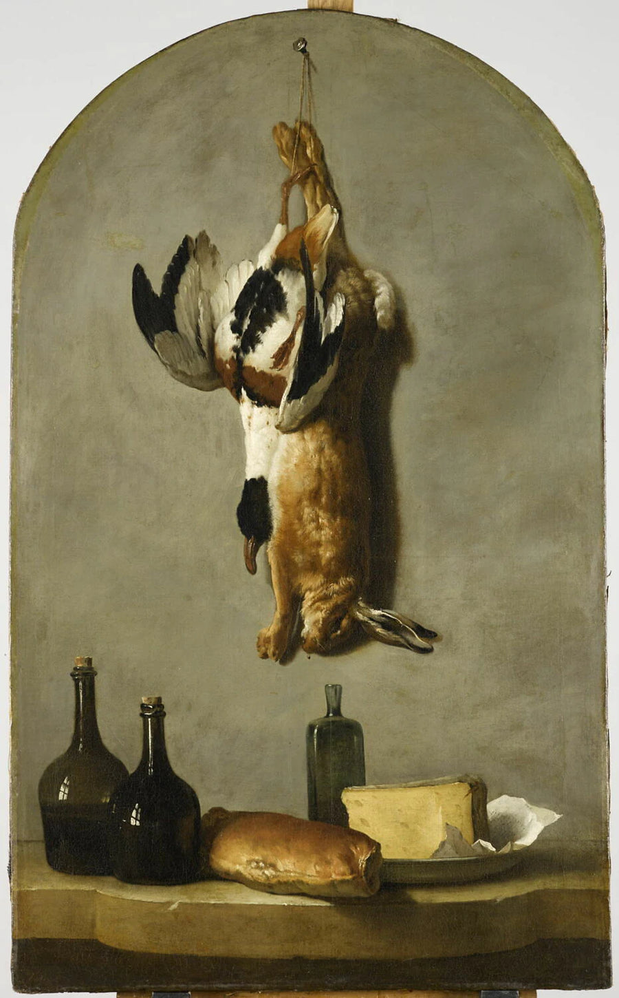 Nature morte au lièvre, canard, bouteilles, pain et fromage - Jean-Baptiste Oudry