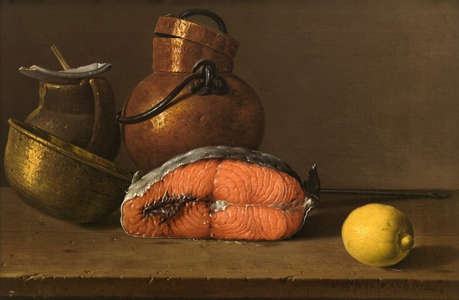 Nature morte au saumon, citron et contenants en cuivre - Luis Eugenio Meléndez