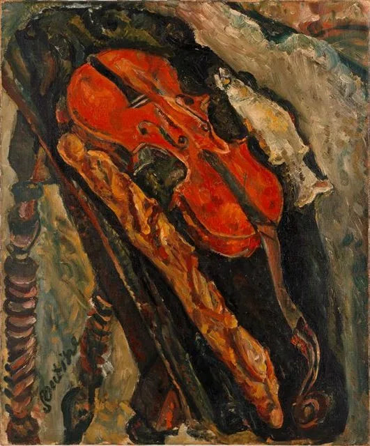 Nature morte au violon, pain et poisson - Chaïm Soutine image 1 reproduction artisanale de tableau