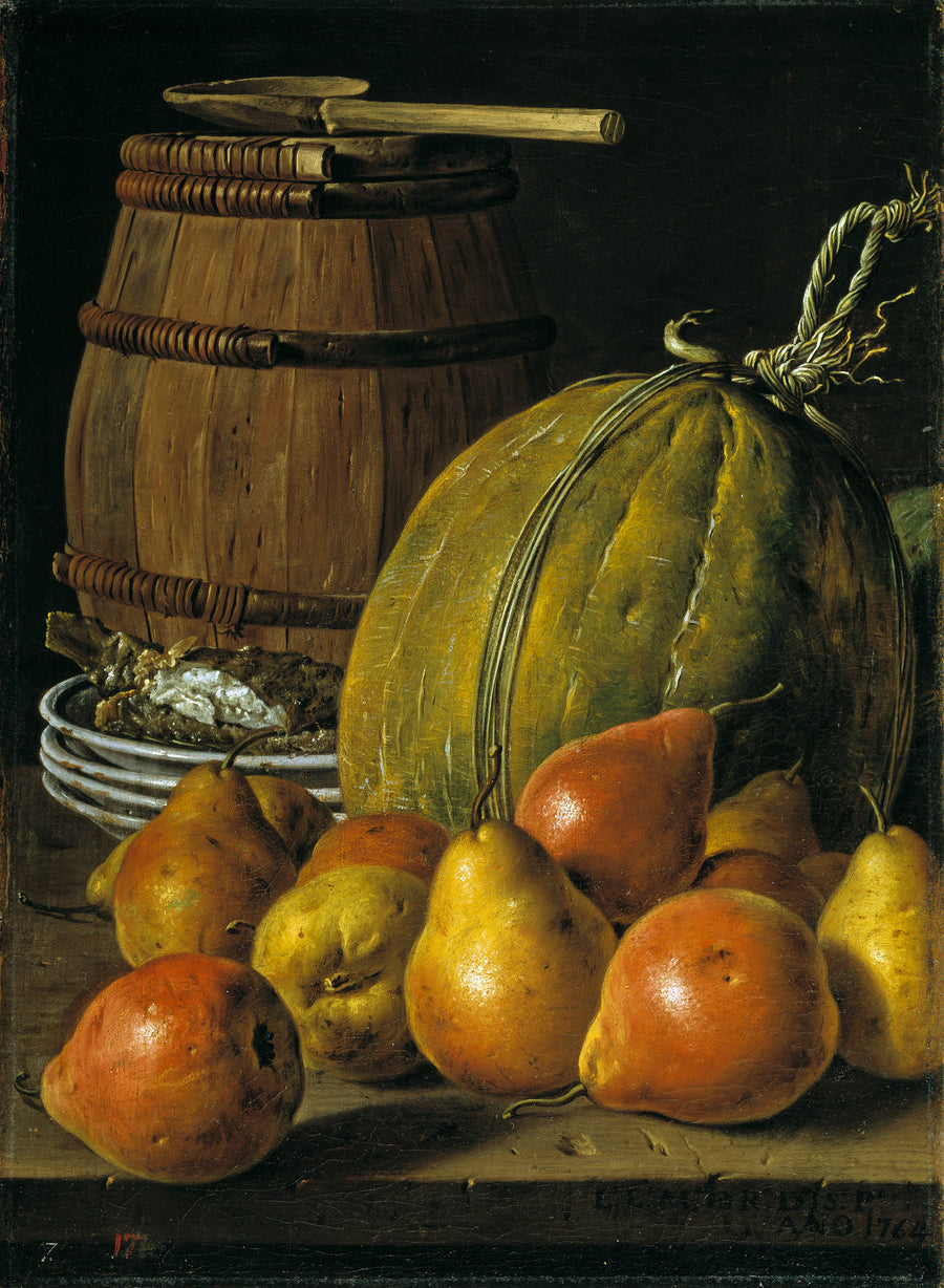 Nature morte aux assiettes et au tonneau de melons poires - Luis Eugenio Meléndez