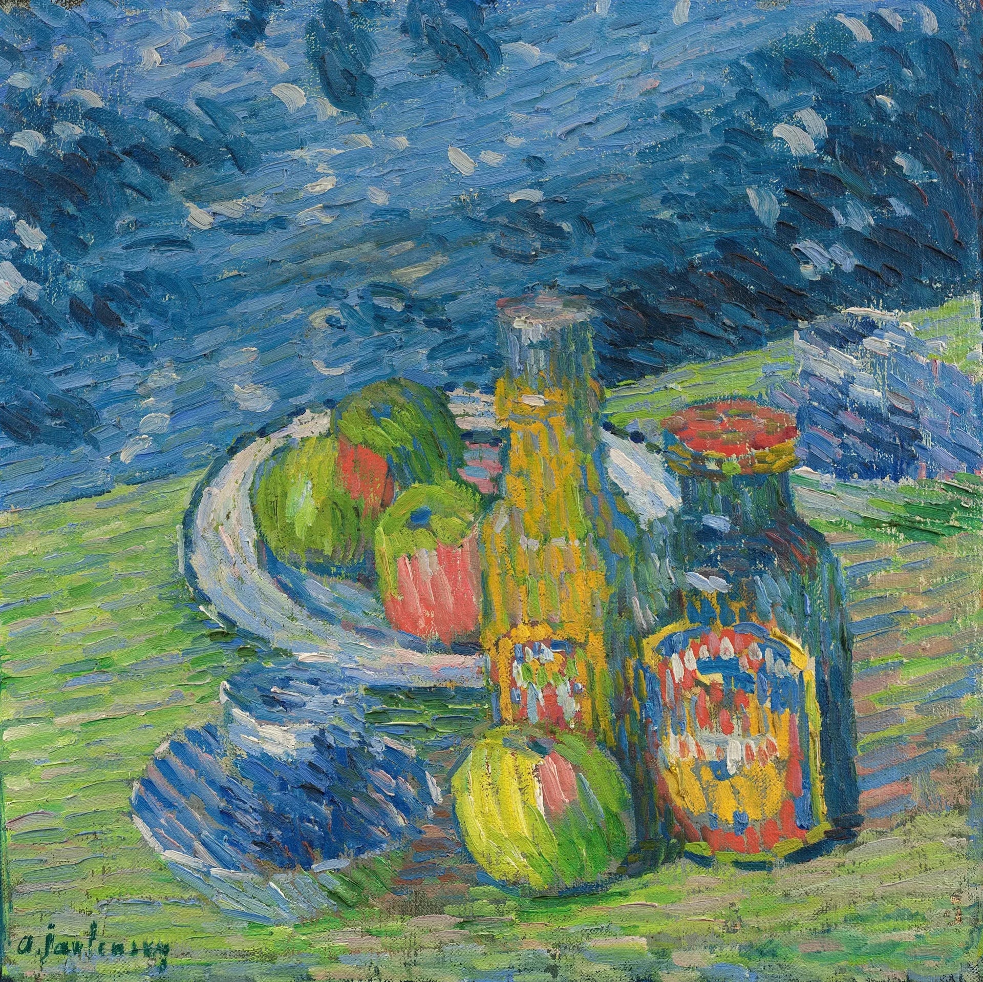 Nature morte aux bouteilles et aux fruits - Alexej von Jawlensky image 1 copie de tableau peinte à la main