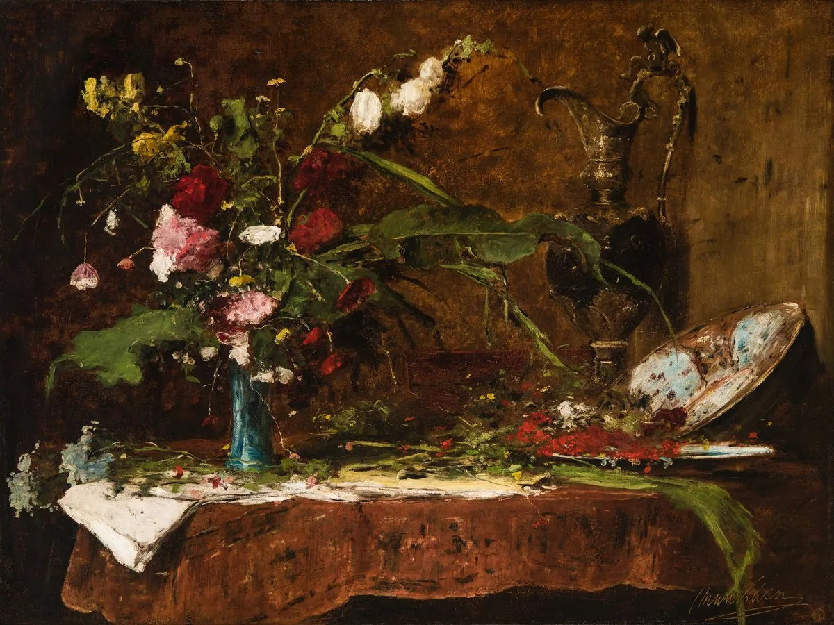 Nature morte aux fleurs et au pichet - Mihály Munkácsy image 1 copie de tableau peinte à la main