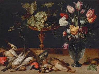 Nature morte aux fleurs, raisins et petits oiseaux de gibier - Frans Snyders image 1 reproduction réalisée par Alpha Reproduction