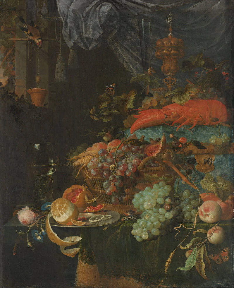 Nature morte aux fruits et au chardonneret - Abraham Mignon