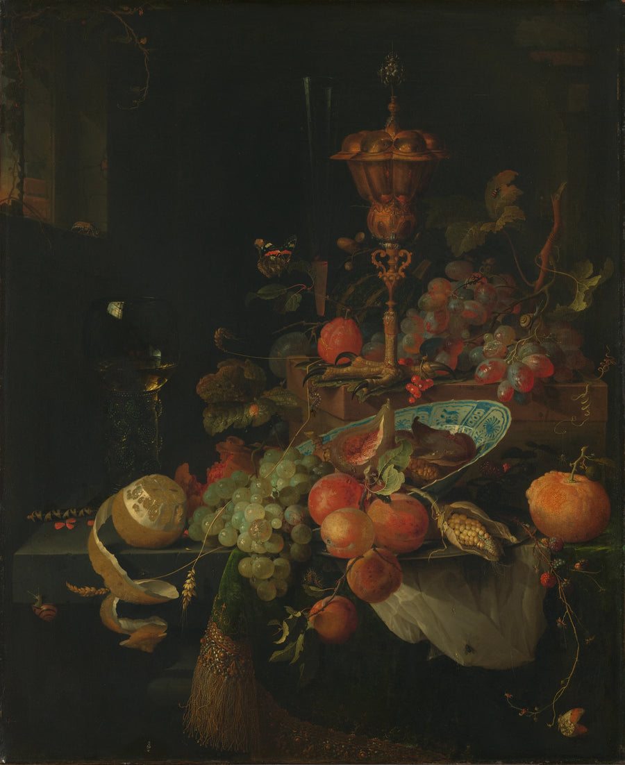 Nature morte aux fruits et un gobelet sur une patte de coq - Abraham Mignon
