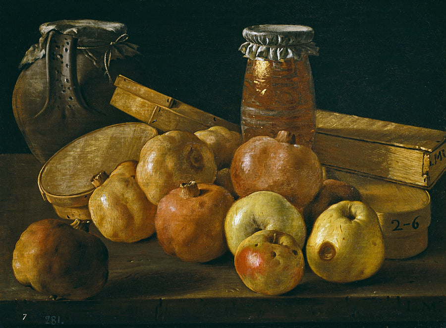 Nature morte aux grenades et pommes, bonbonnières et autres récipients - Luis Eugenio Meléndez