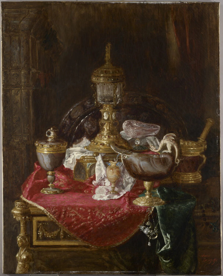 Nature morte aux objets d'art du Louvre disposés sur la table à écrire de la reine Marie-Antoinette. - Blaise Alexandre Desgoffe