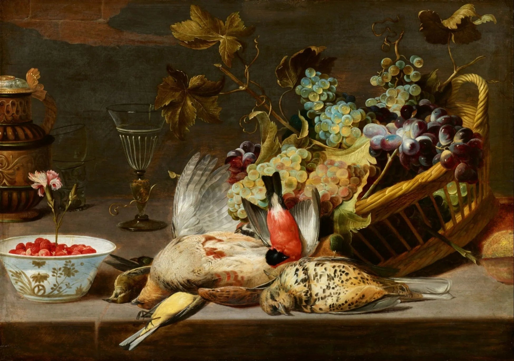 Nature morte aux oiseaux et au panier de raisins - Frans Snyders image 1 reproduction réalisée par Alpha Reproduction