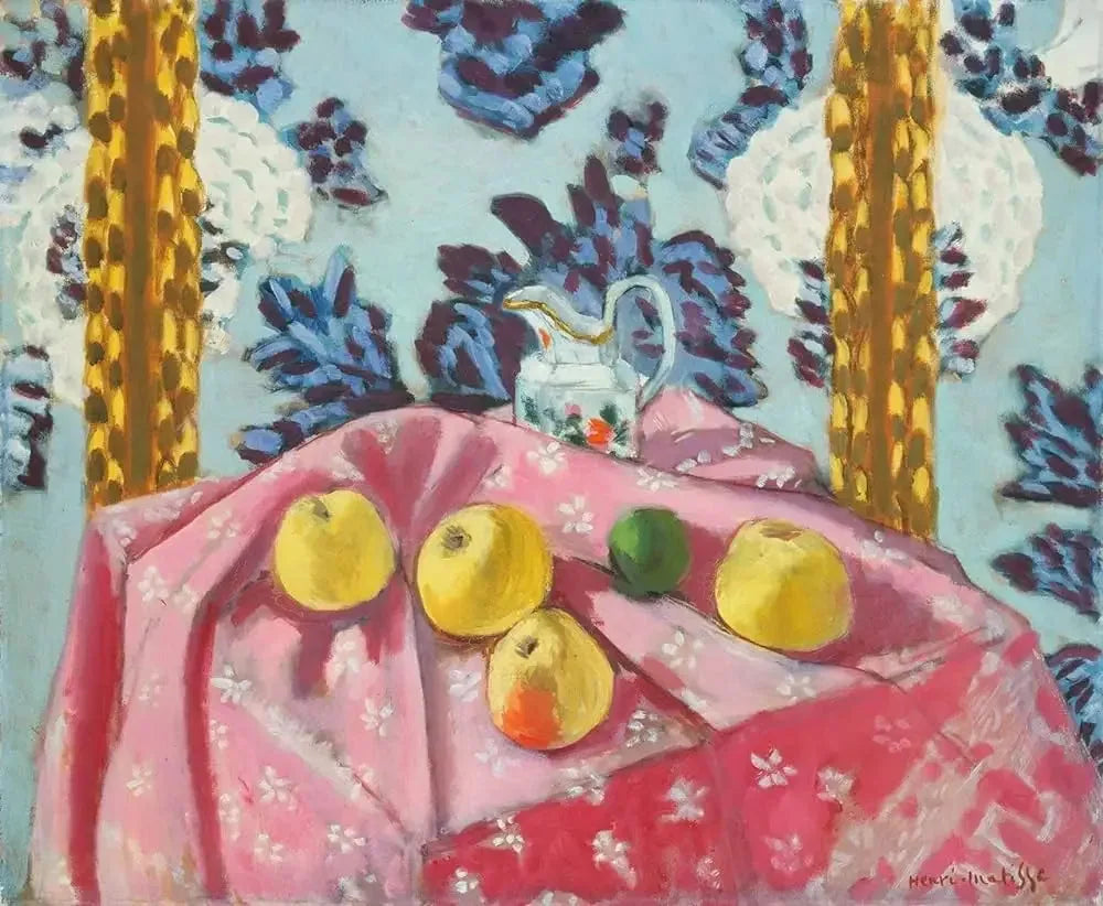 Nature morte aux pommes sur une nappe rose - Henri Matisse image 1 reproduction de peinture à l’huile