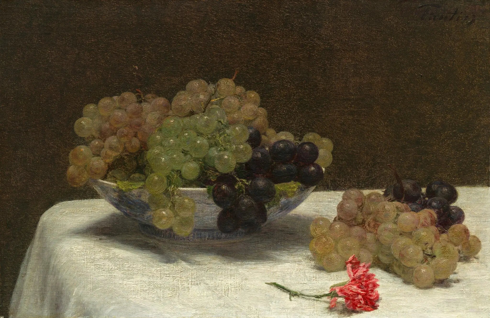 Nature morte aux raisins et à un œillet - Henri Fantin-Latour image 1 reproduction artisanale de tableau