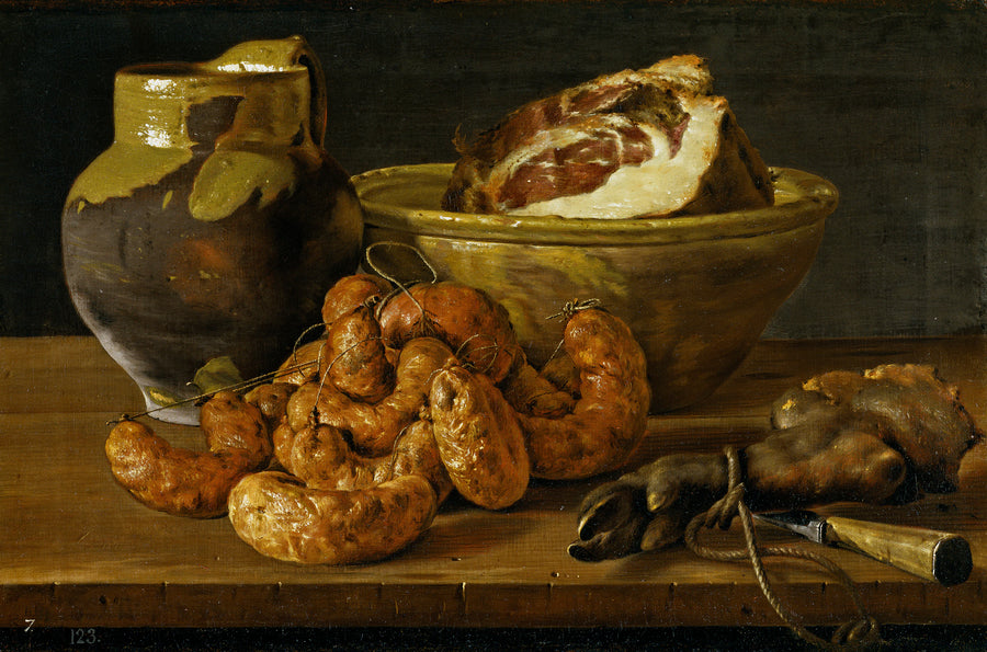 Nature morte aux saucisses, jambon et récipients - Luis Eugenio Meléndez