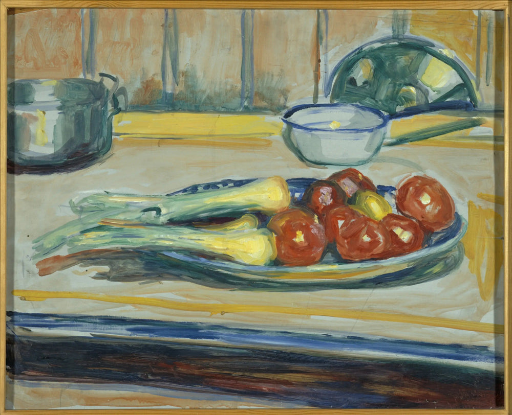 Nature morte aux tomates, poireaux et cocottes - Edvard Munch image 1 copie de tableau peinte à la main