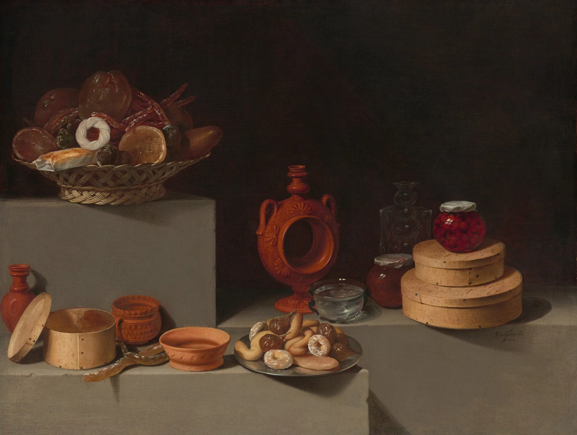Nature morte avec bonbons et poterie - Juan van der Hamen image 1 reproduction artisanale de tableau
