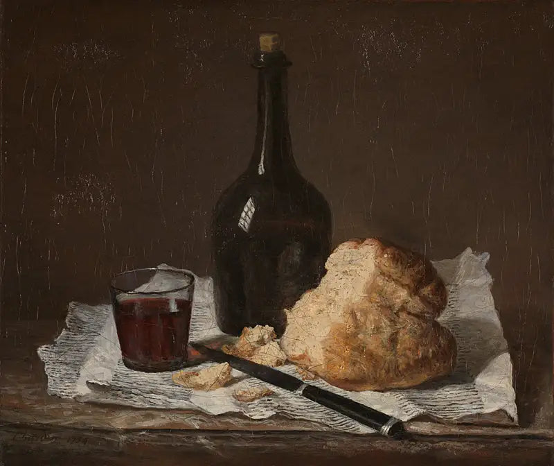 Nature morte avec bouteille, verre et pain - Jean Siméon Chardin image 1 tableau peint à l’huile sur toile