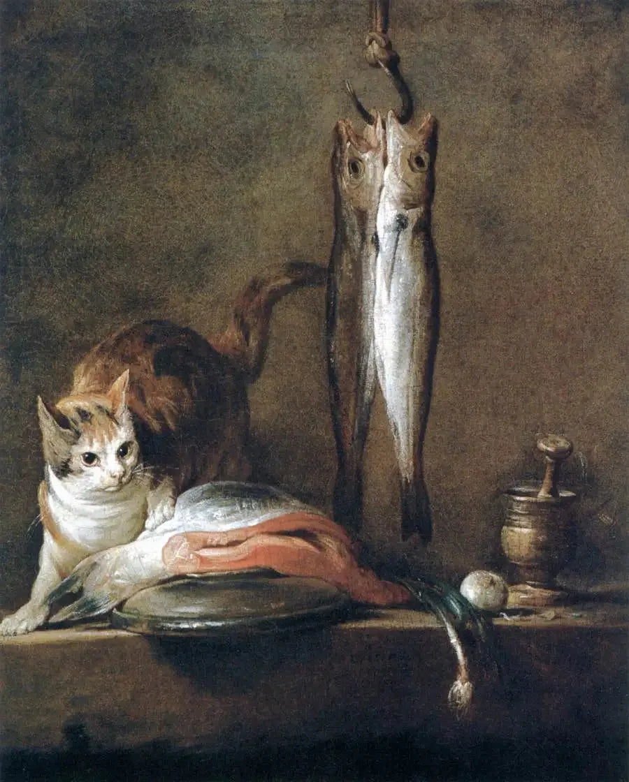Nature morte avec chat et poisson - Jean Siméon Chardin image 1 copie peinte à la main à l’huile