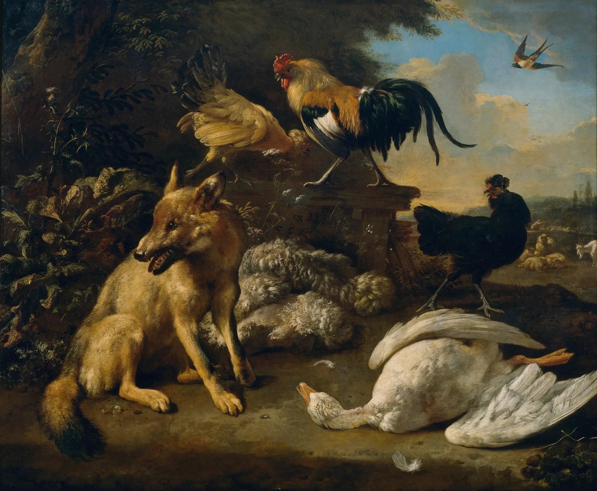 Nature morte avec des animaux - Melchior de Hondecoeter image 1 reproduction artisanale de tableau