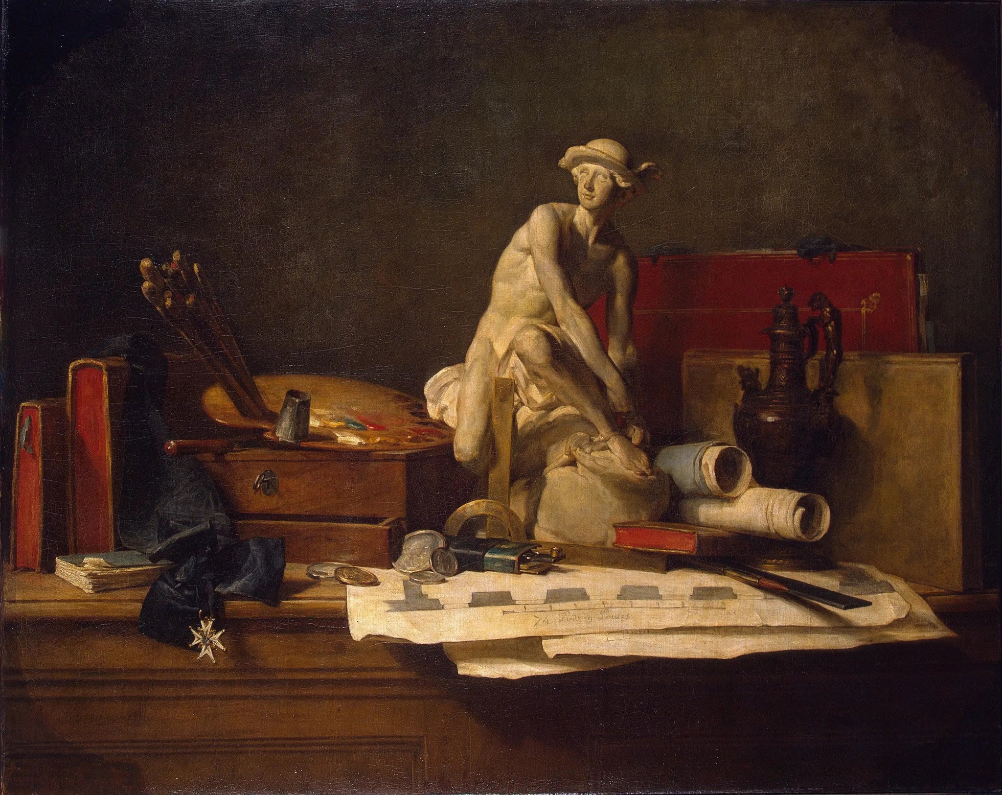 Nature morte avec des attributs des arts - Jean Siméon Chardin image 1 copie peinte à la main à l’huile