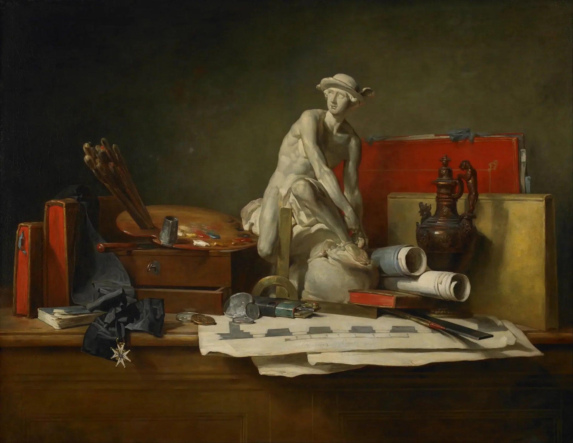 Nature morte avec des attributs des Arts - Jean Siméon Chardin image 1 reproduction d’œuvre d’art à l’huile