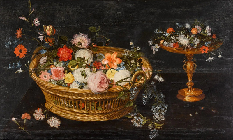 Nature morte avec des fleurs dans un panier et dans une coupe dorée - Jan Brueghel le Jeune