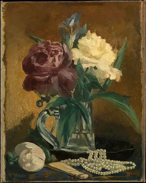 Nature morte avec fleurs, éventail et perles - Édouard Manet