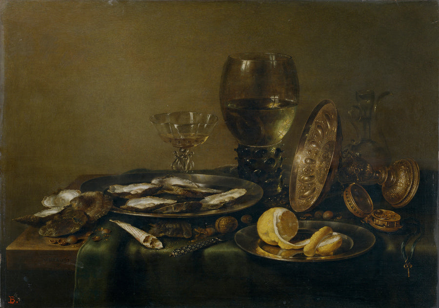 Nature morte avec gobelet en argent, Römer et des huîtres - Willem Claesz. Heda