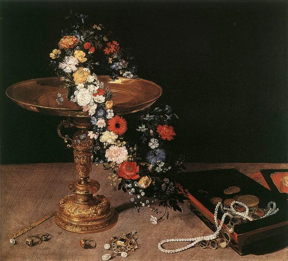 Nature morte avec guirlande de fleurs et coupé - Jan Brueghel l'Ancien image 1 copie peinte à la main à l’huile