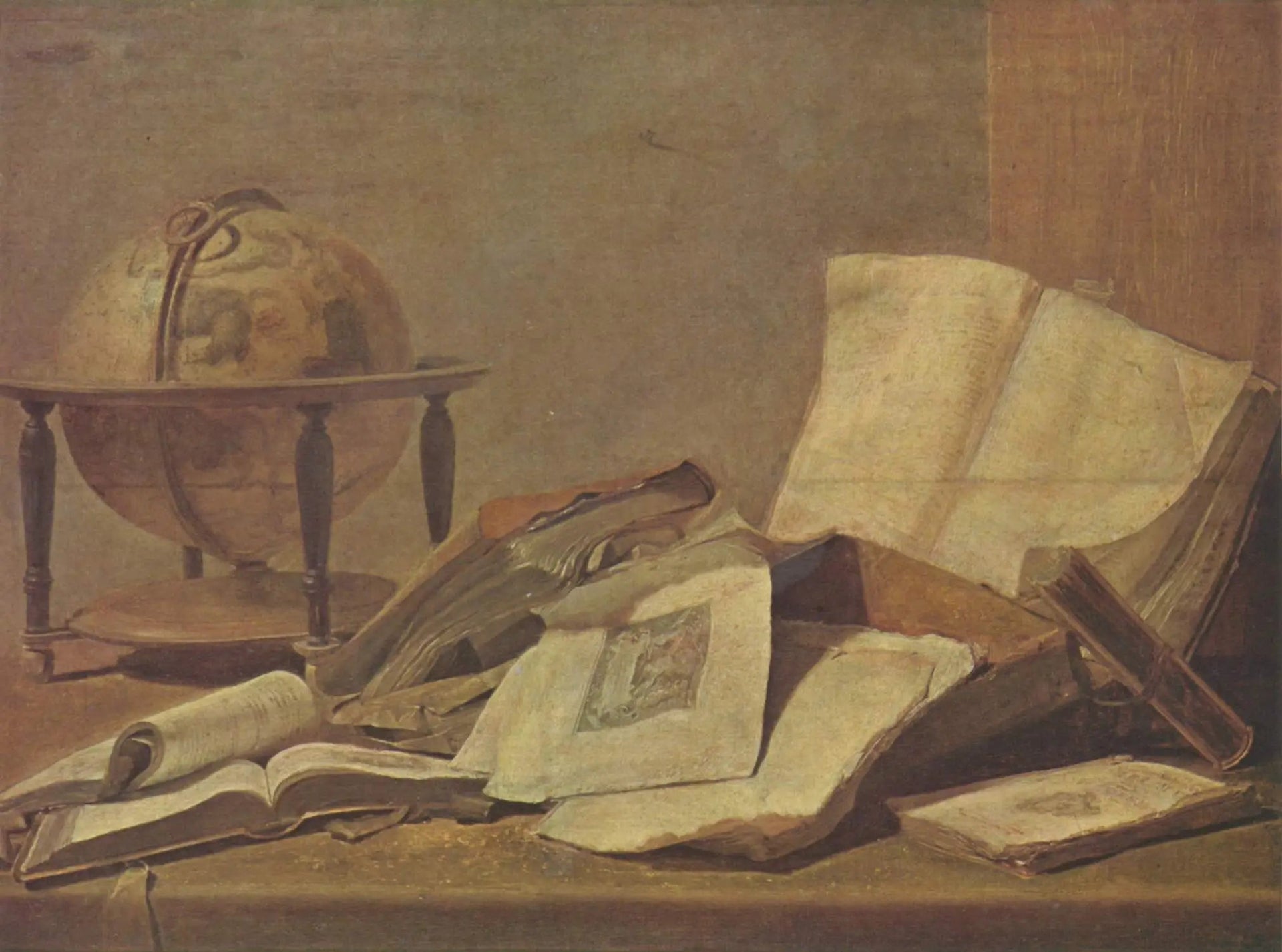 Nature morte avec livres et globe - David Teniers le Jeune image 1 reproduction de peinture à l’huile