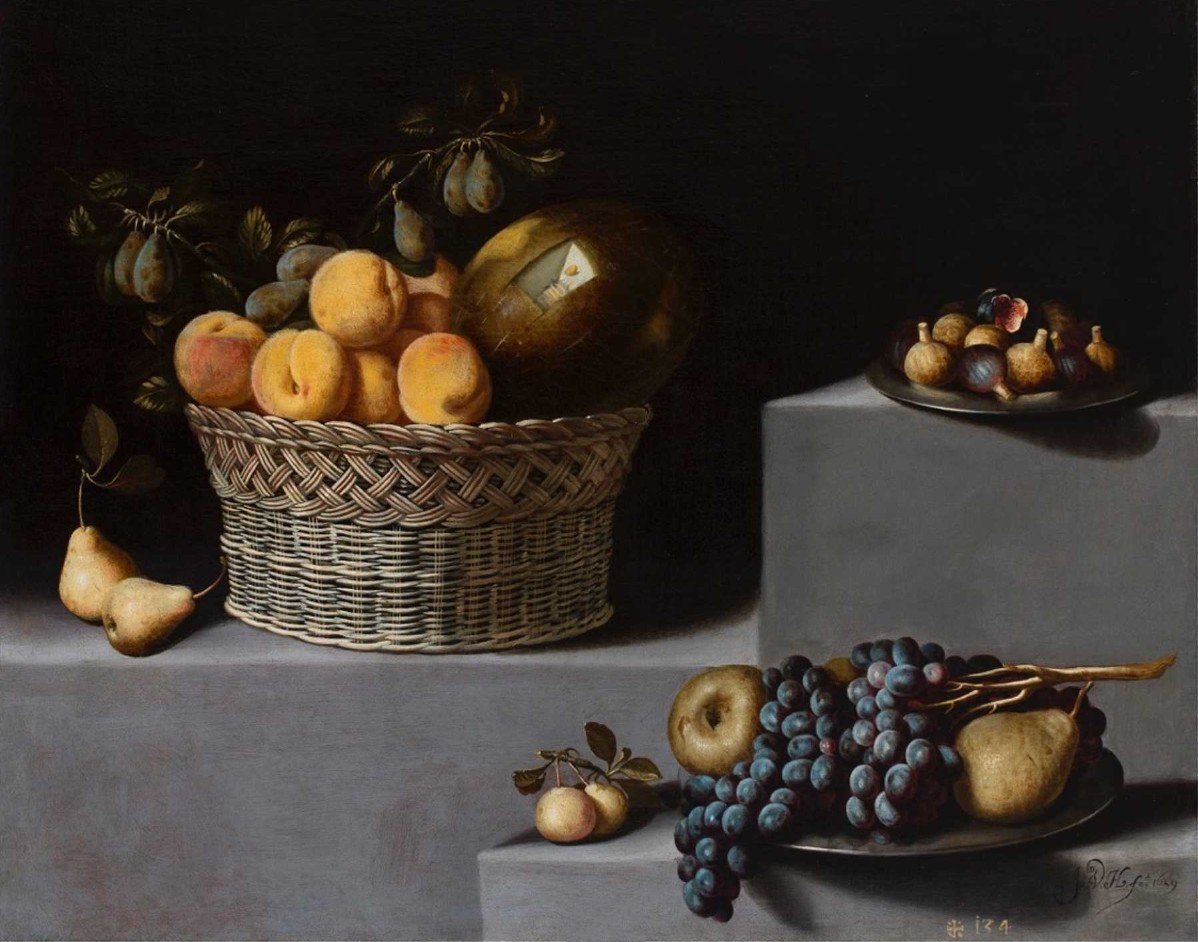 Nature morte avec panier et fruits - Juan van der Hamen image 1 copie peinte à la main à l’huile