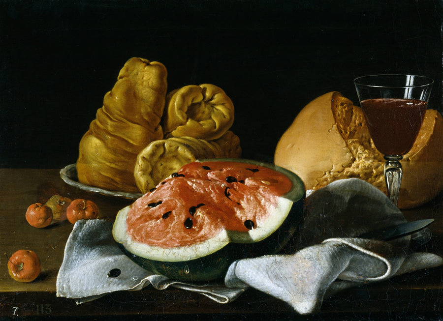 Nature morte avec pastèque, pâtisseries, pain et vin - Luis Eugenio Meléndez