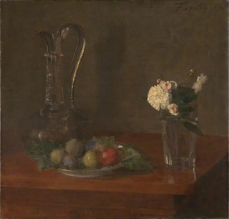 Nature morte avec pichet en verre, fruits et fleurs - Henri Fantin-Latour image 1 reproduction artisanale de tableau
