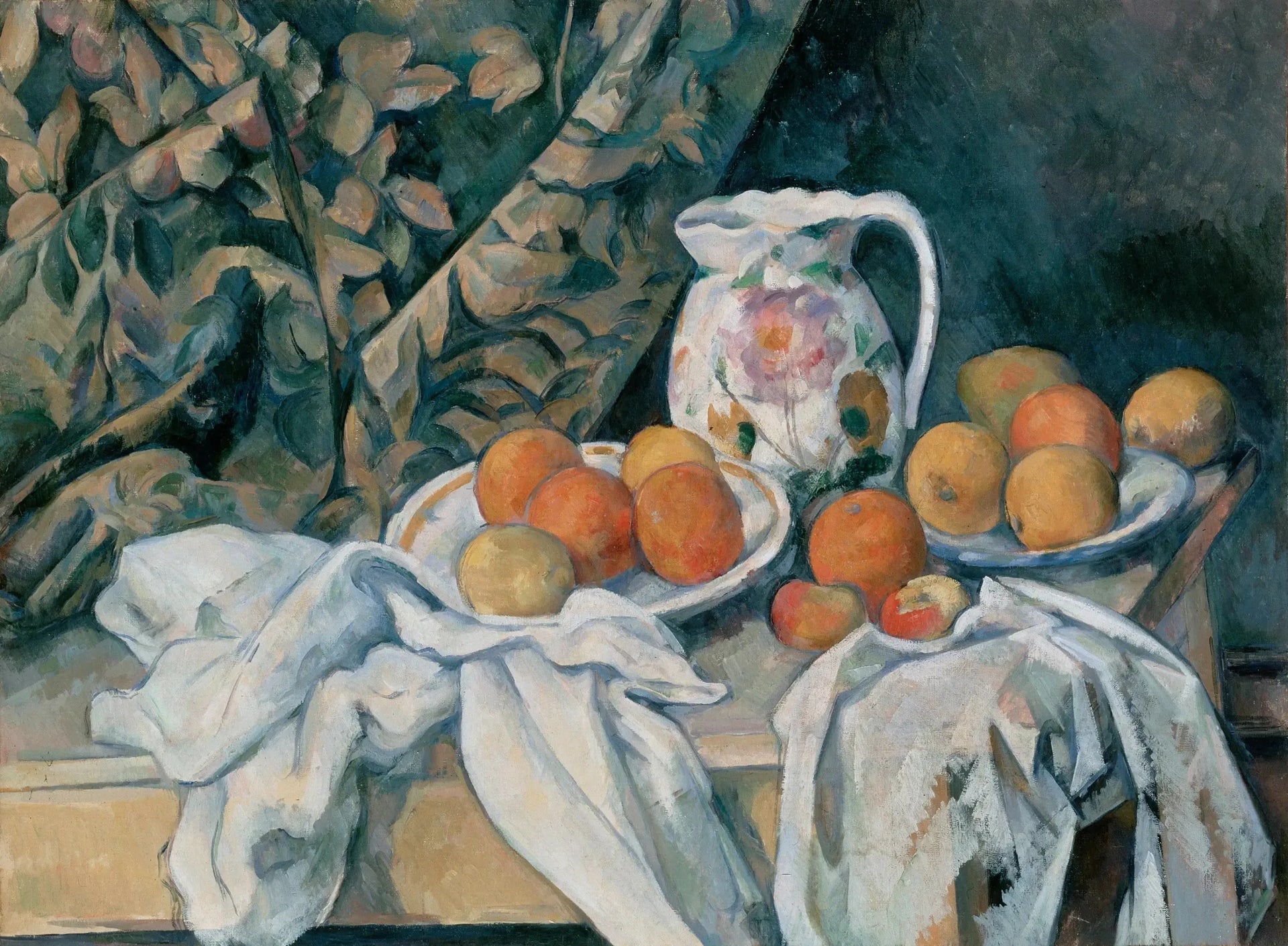 Nature morte avec rideau et pichet fleuri - Paul Cézanne image 1 reproduction réalisée par Alpha Reproduction
