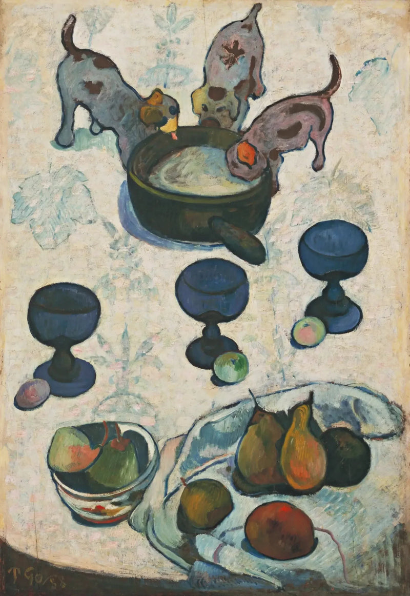 Nature morte avec trois petits chiens - Paul Gauguin