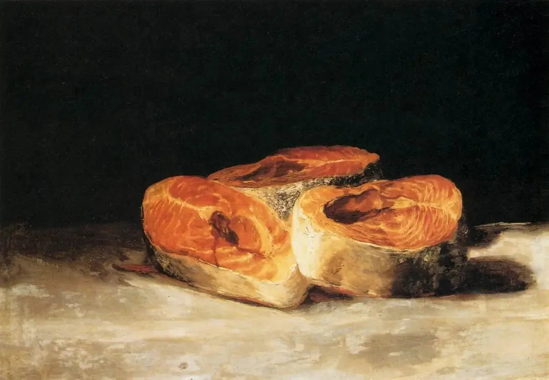 Nature morte avec trois tranches de saumon - Francisco de Goya image 1 copie peinte à la main à l’huile