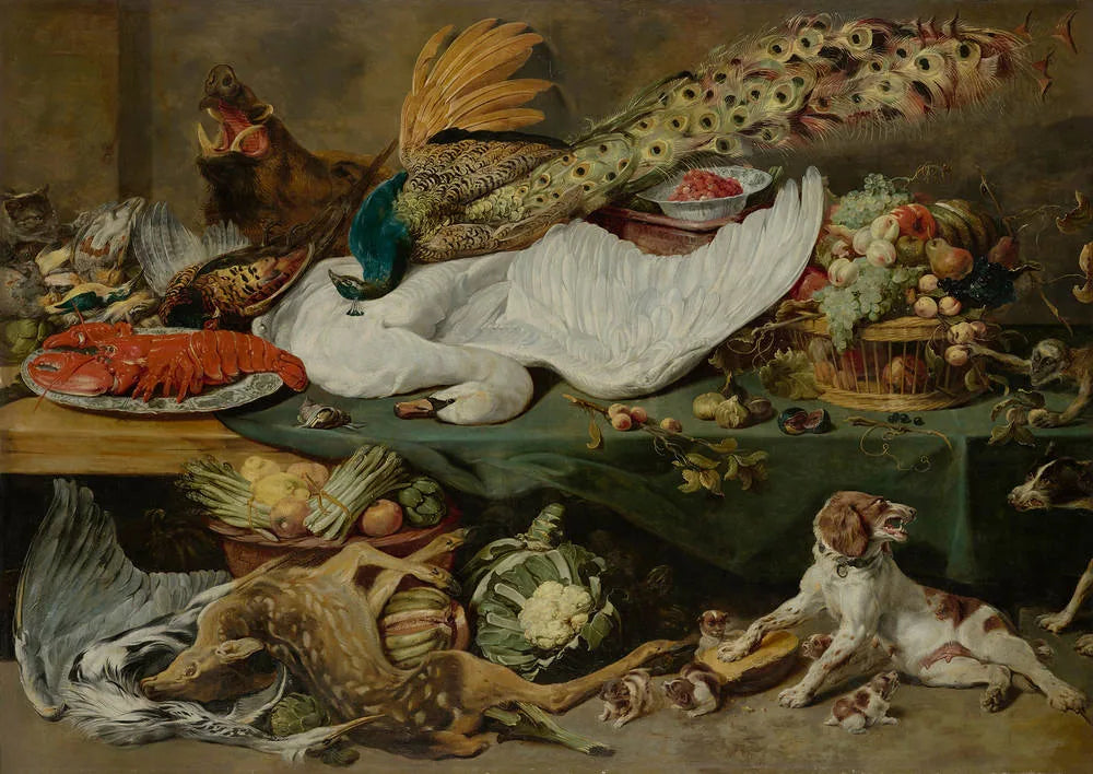 Nature morte avec un épagneul et ses chiots - Frans Snyders image 1 reproduction d’œuvre d’art à l’huile