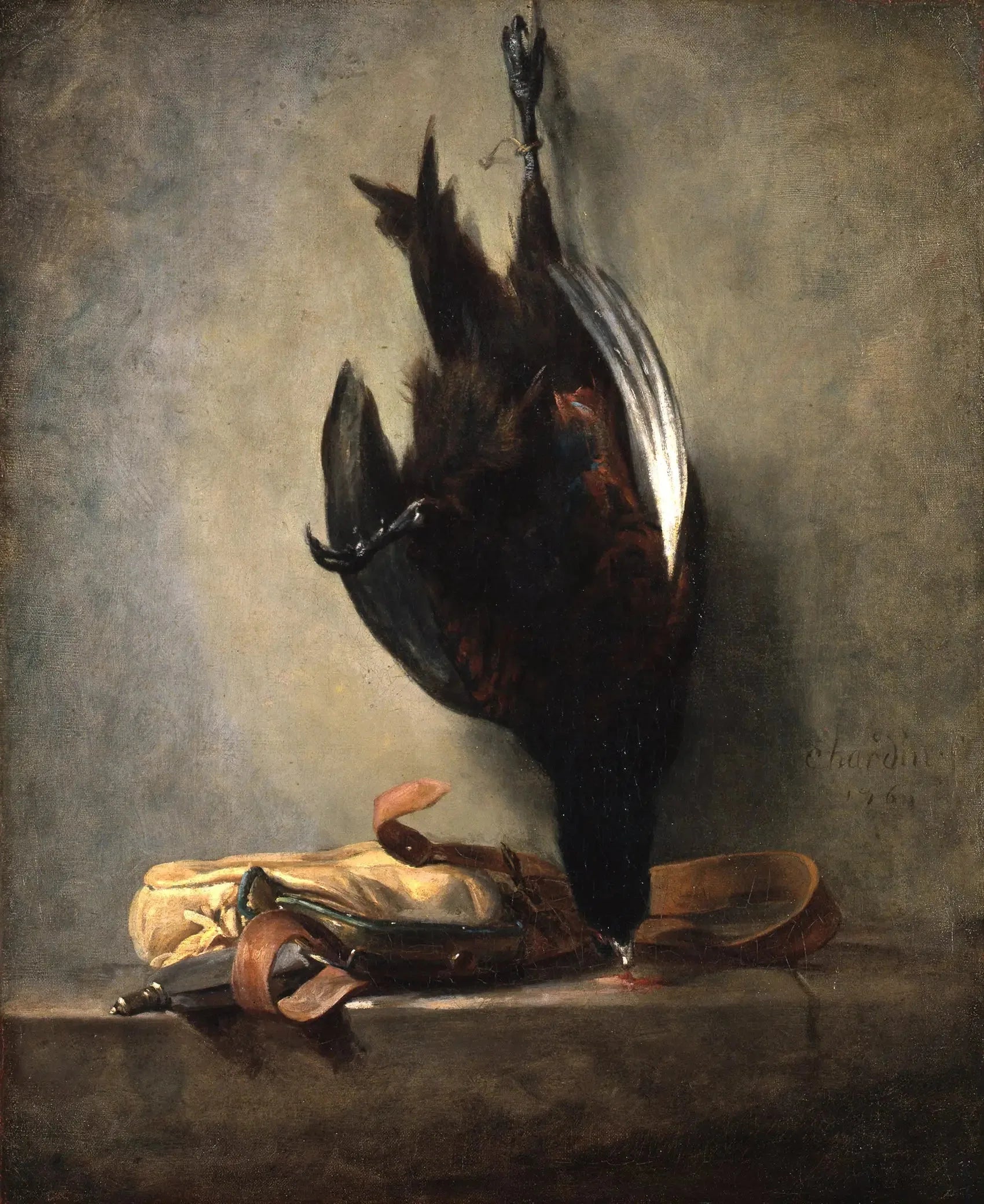 Nature morte avec un faisan mort et un sac de chasse - Jean Siméon Chardin image 1 copie peinte à la main à l’huile