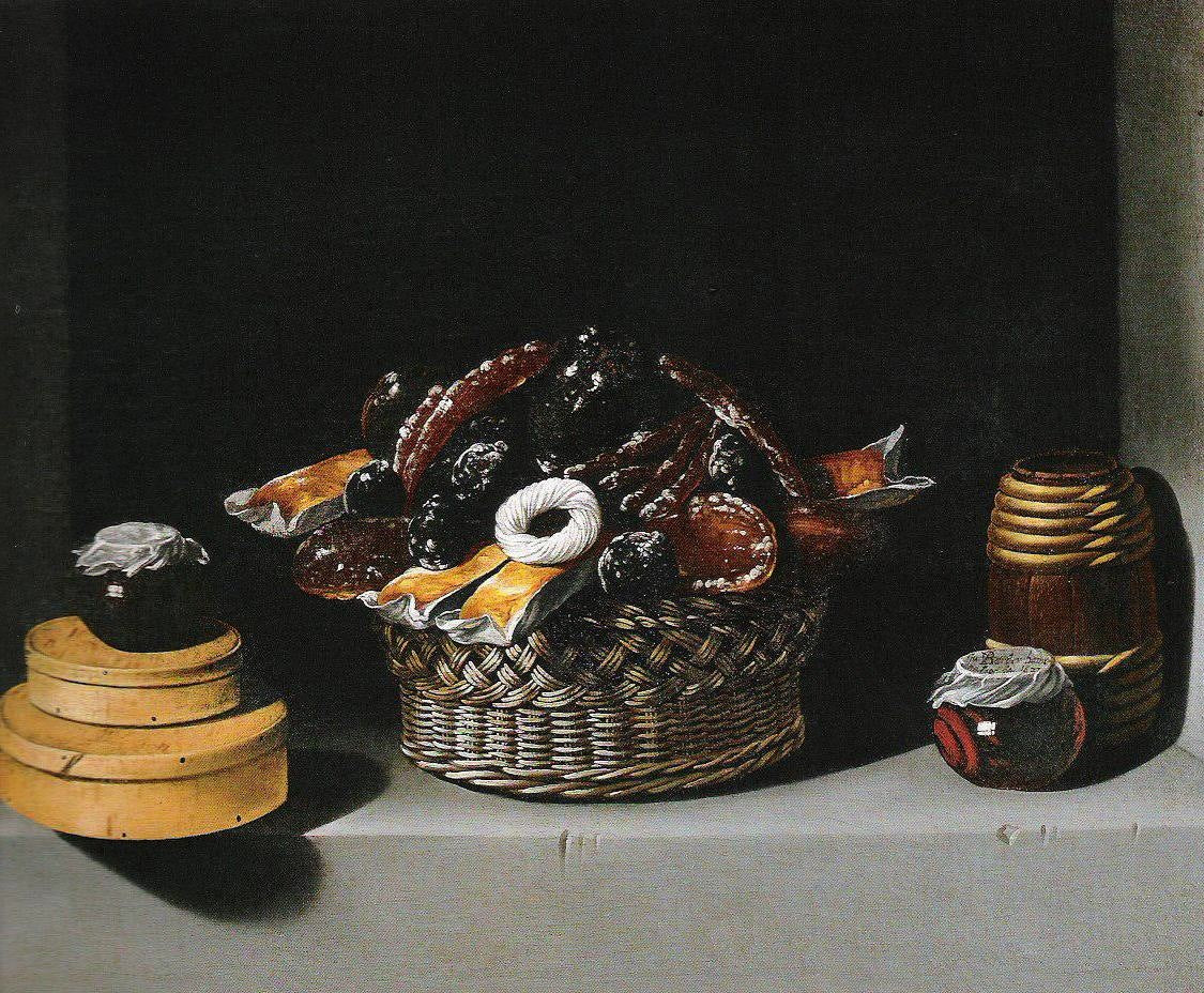 Nature morte avec un panier et des confiseries - Juan van der Hamen image 1 reproduction de peinture à l’huile