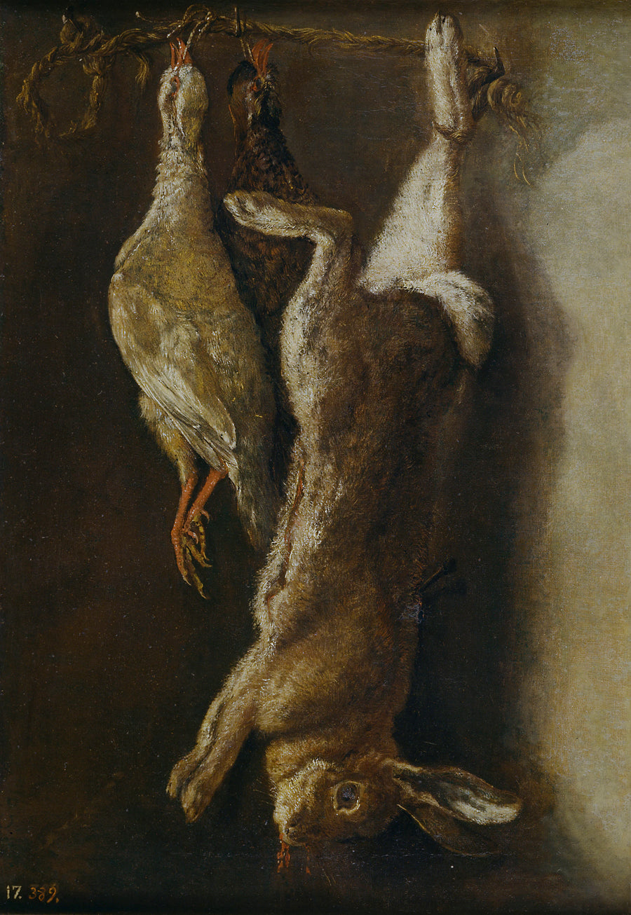 Nature morte de cuisine avec un lièvre et deux perdrix - Mariano Nani