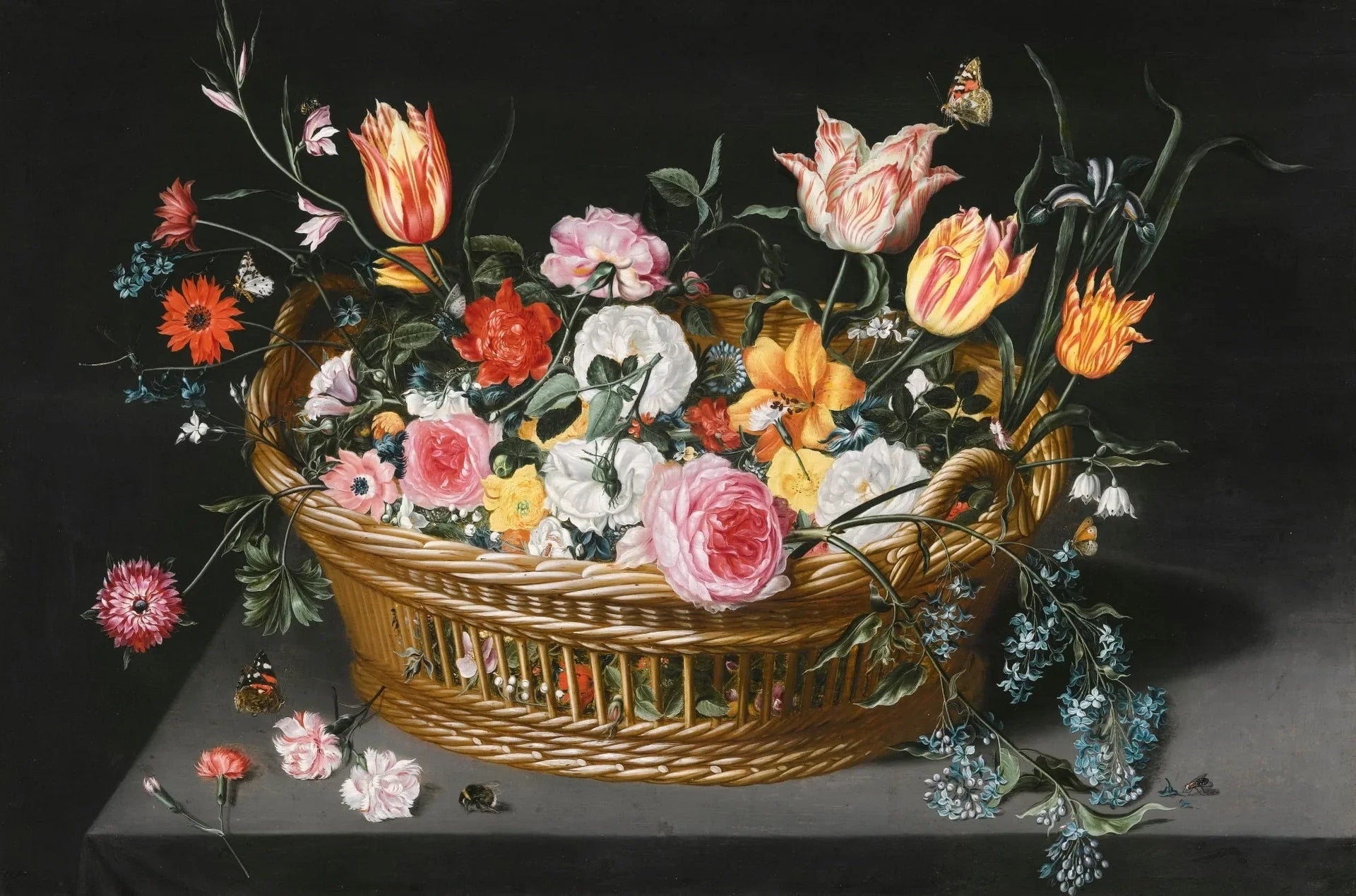 Nature morte de fleurs dans un panier sur un rebord de pierre - Jan Brueghel le Jeune image 1 tableau peint à l’huile sur toile